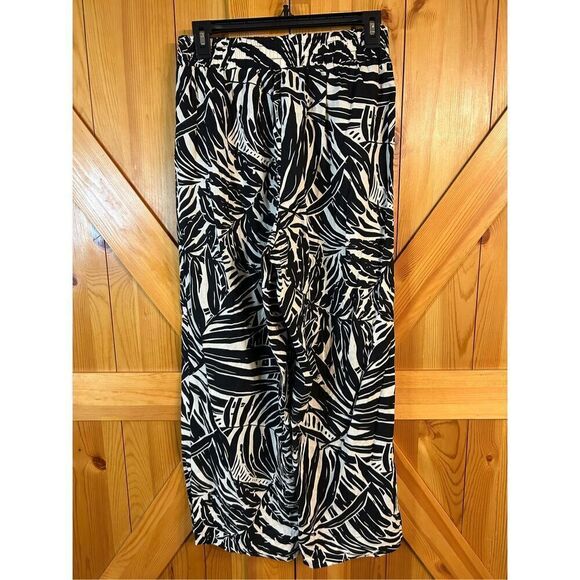 Panama Jack Women's Wide Leg Linen Blend Cropped Pants Black/Cream Size Small (0 - Picture 4 of 8